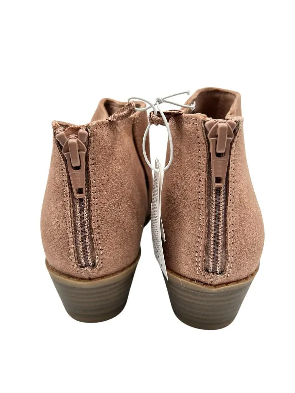 Old Navy Girls Tan Suede Rear Zip Stacked Block Heel Ankle Booties Size 2